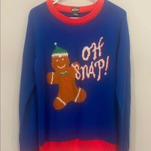 Blue 'Oh Snap!' Gingerbread Christmas  Sweater like new